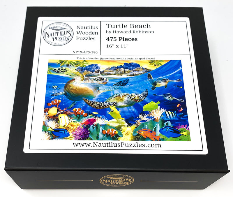 Turtle Beach (475 Piece Turtle Wooden Jigsaw Puzzle) - Nautilus Puzzles - Wooden Jigsaw Puzzles For Adults