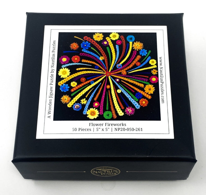 Flower Fireworks (50 Piece Mini Wooden Jigsaw Puzzle) - Nautilus Puzzles - Wooden Jigsaw Puzzles For Adults