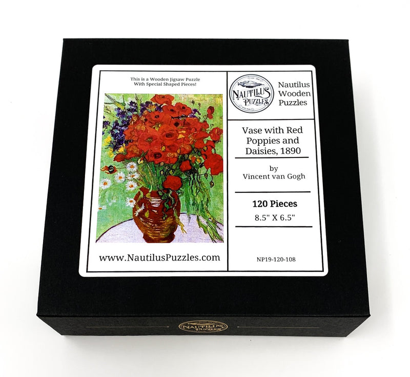 Vase with Red Poppies and Daisies, 1890 by Van Gogh (120 Piece Wooden Jigsaw Puzzle) - Nautilus Puzzles - Wooden Jigsaw Puzzles For Adults