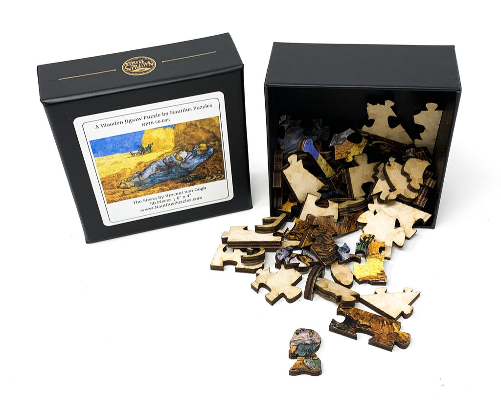 Nautilus Puzzles Mini Wooden Jigsaw - 'Irises' By Van Gogh, 50 Unique Pieces, 6"x4"