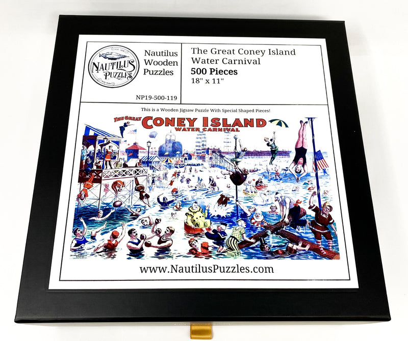 The Great Coney Island Water Carnival - 500 Piece Wooden Jigsaw Puzzle - Nautilus Puzzles - Wooden Jigsaw Puzzles For Adults
