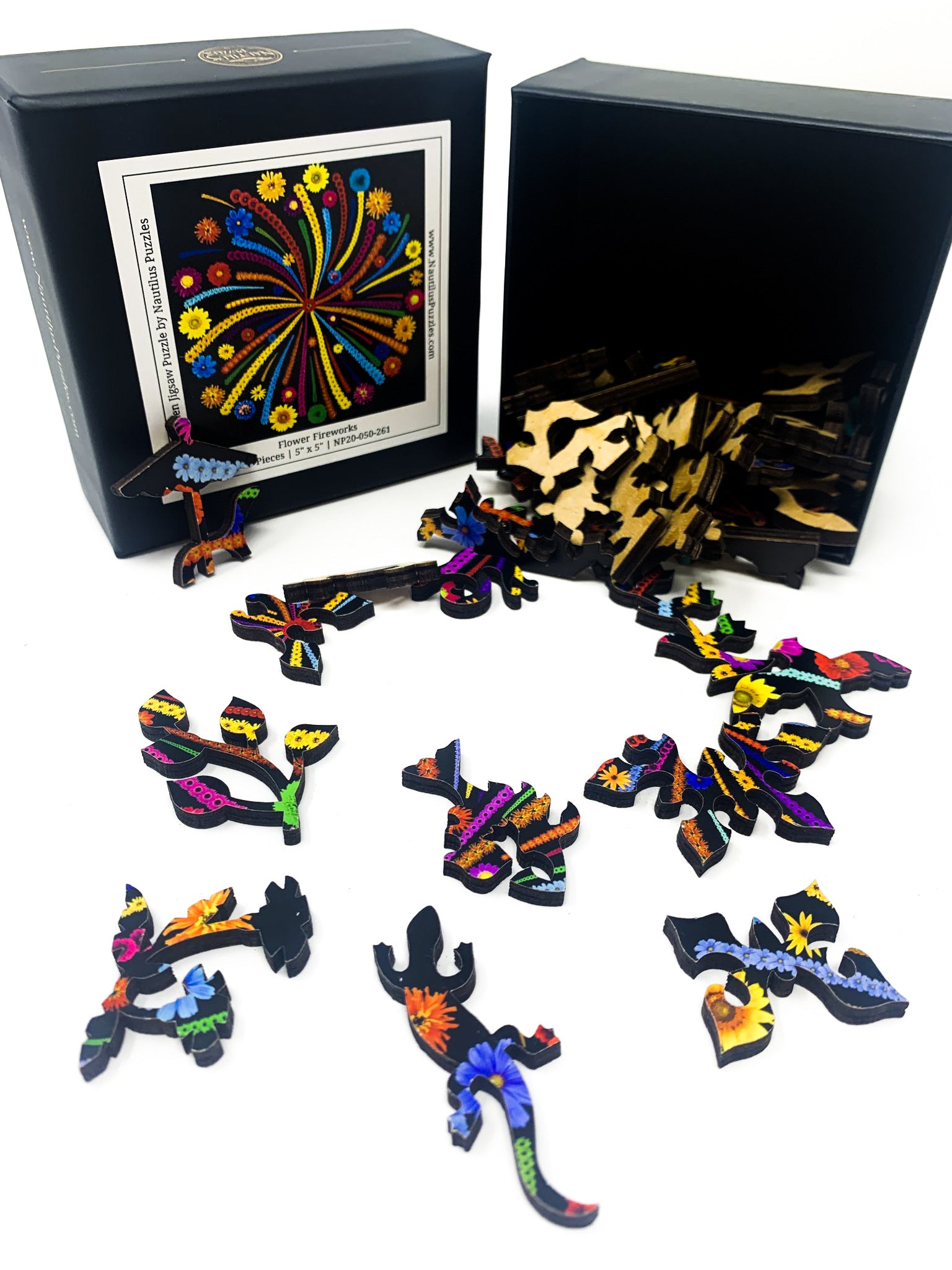 Flower Fireworks (50 Piece Mini Wooden Jigsaw Puzzle) - Nautilus Puzzles - Wooden Jigsaw Puzzles For Adults