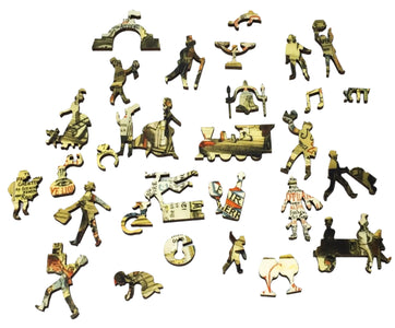 Modern Advertising: A Railway Station in 1874 (519 Pieces) Wooden Jigsaw Puzzle - Nautilus Puzzles - Wooden Jigsaw Puzzles For Adults