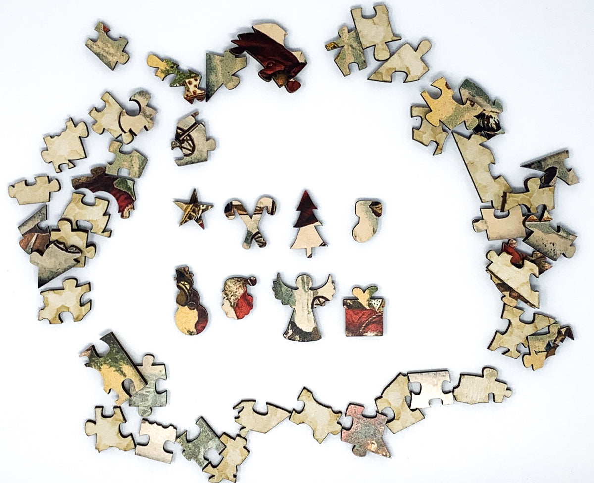 Skiing Santa (Victorian Santa 4) (50 Pieces), Mini Wooden Jigsaw Puzzle - Nautilus Puzzles - Wooden Jigsaw Puzzles For Adults