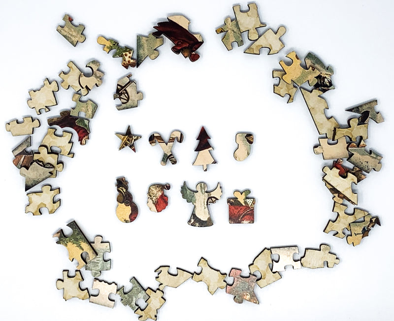 Skiing Santa (Victorian Santa 4) (50 Pieces), Mini Wooden Jigsaw Puzzle - Nautilus Puzzles - Wooden Jigsaw Puzzles For Adults