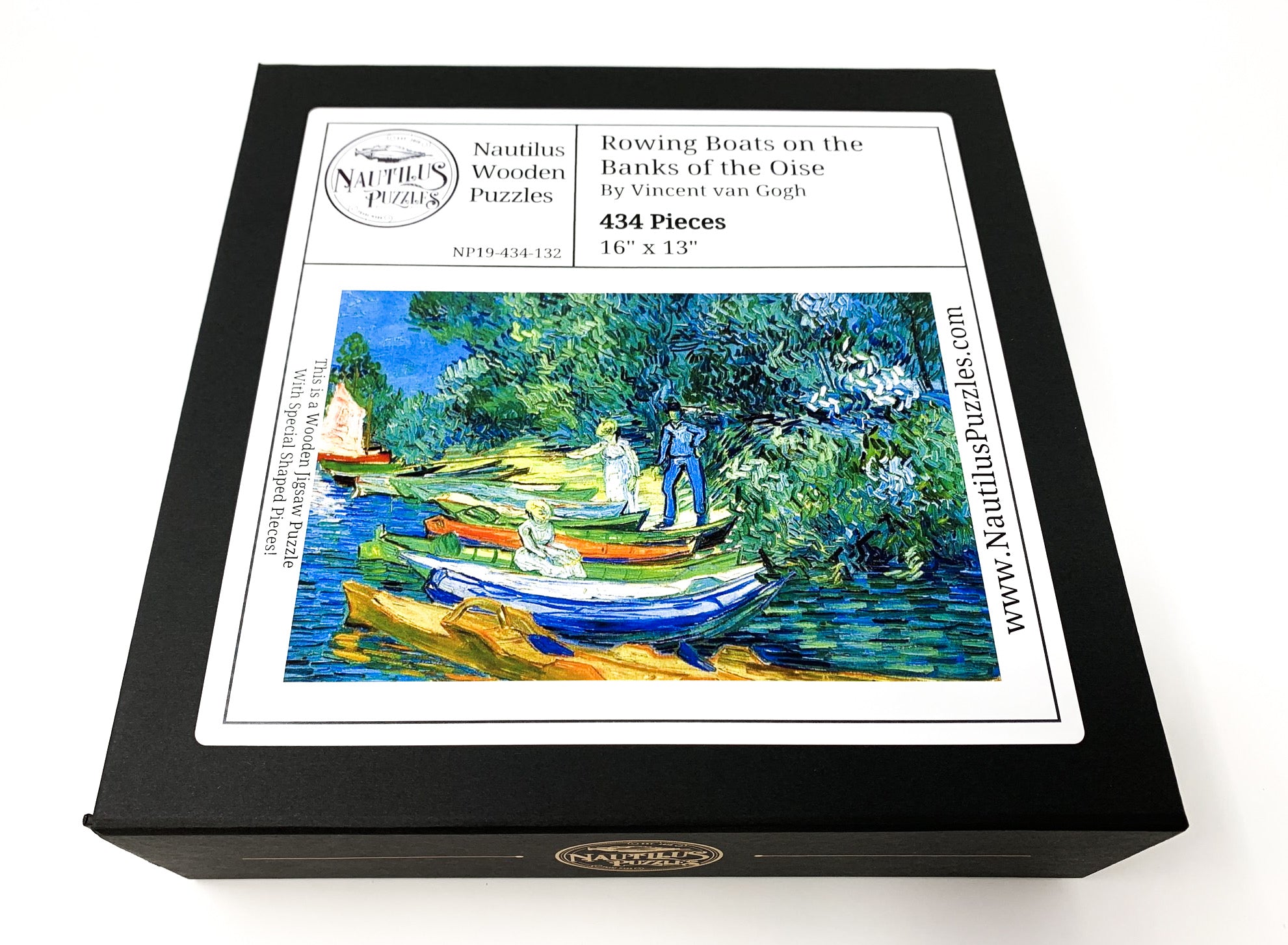 Rowing Boats on the Banks of the Oise by Vincent Van Gogh (434 Piece Wooden Jigsaw Puzzle) - Nautilus Puzzles - Wooden Jigsaw Puzzles For Adults