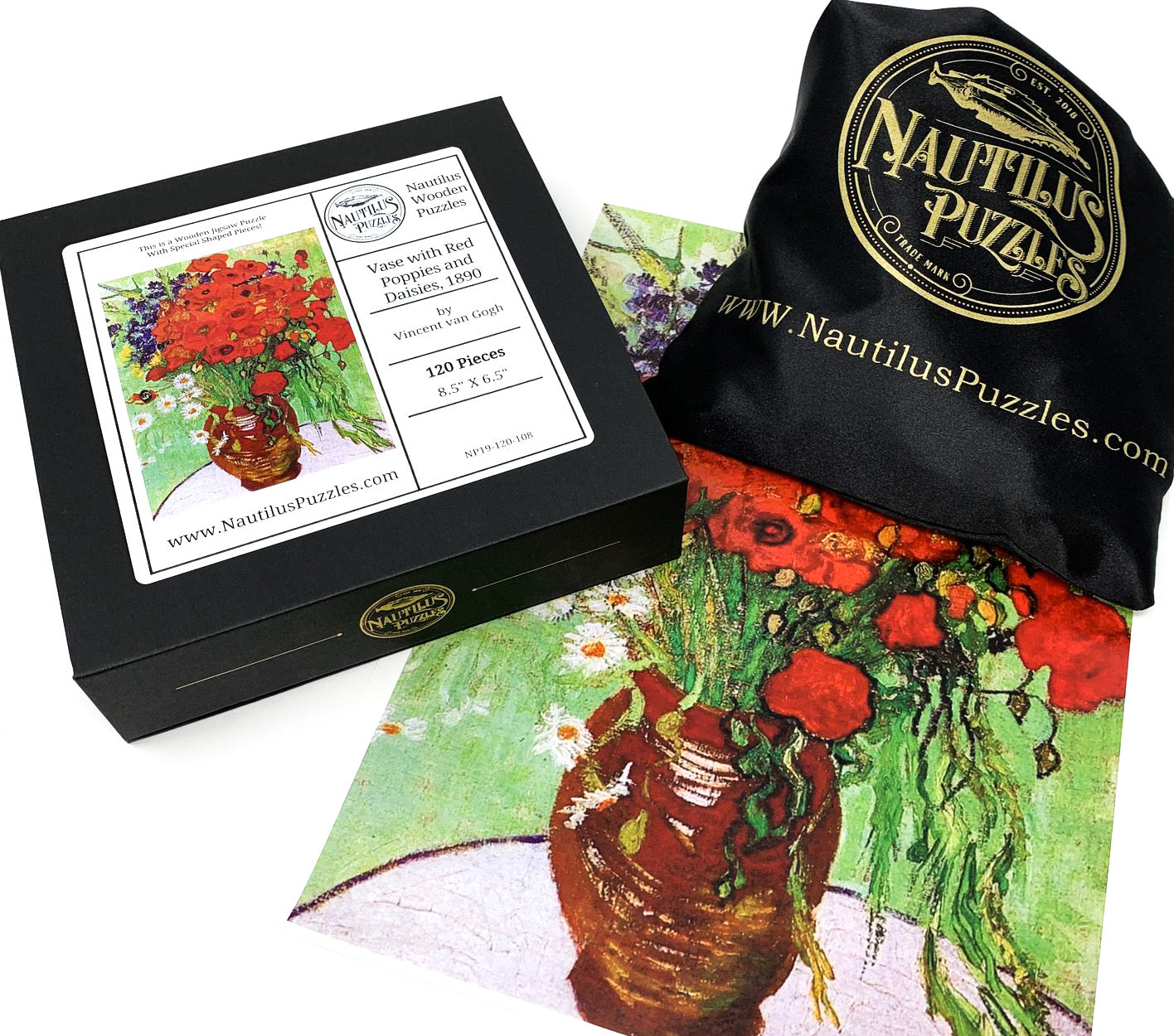 Vase with Red Poppies and Daisies, 1890 by Van Gogh (120 Piece Wooden Jigsaw Puzzle) - Nautilus Puzzles - Wooden Jigsaw Puzzles For Adults
