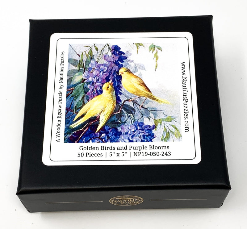 Golden Birds and Purple Blooms (50 Piece Mini Wooden Jigsaw Puzzle) - Nautilus Puzzles - Wooden Jigsaw Puzzles For Adults