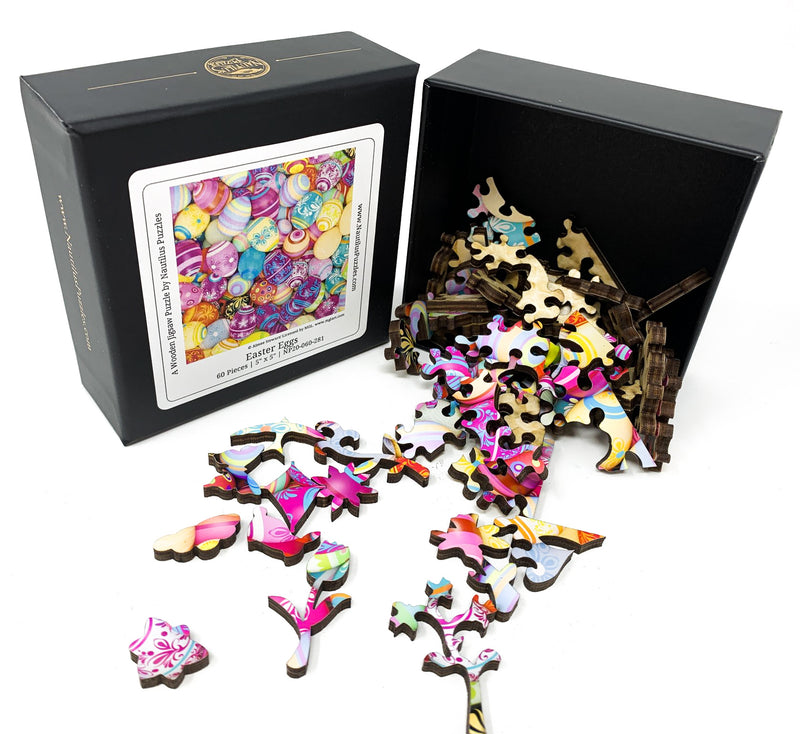 Easter Eggs (60 Piece Mini Wooden Jigsaw Puzzle) - Nautilus Puzzles - Wooden Jigsaw Puzzles For Adults