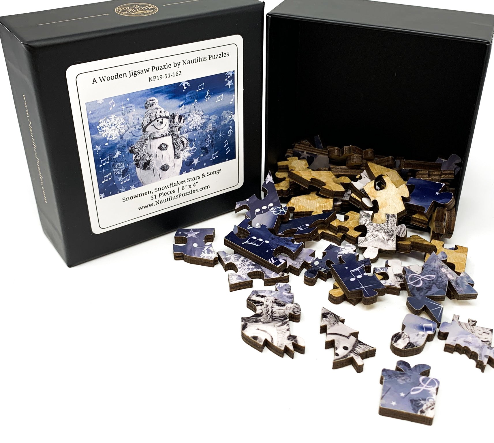 Snowmen, Snowflakes Stars & Songs (51 Piece Mini Christmas Puzzle) - Nautilus Puzzles - Wooden Jigsaw Puzzles For Adults