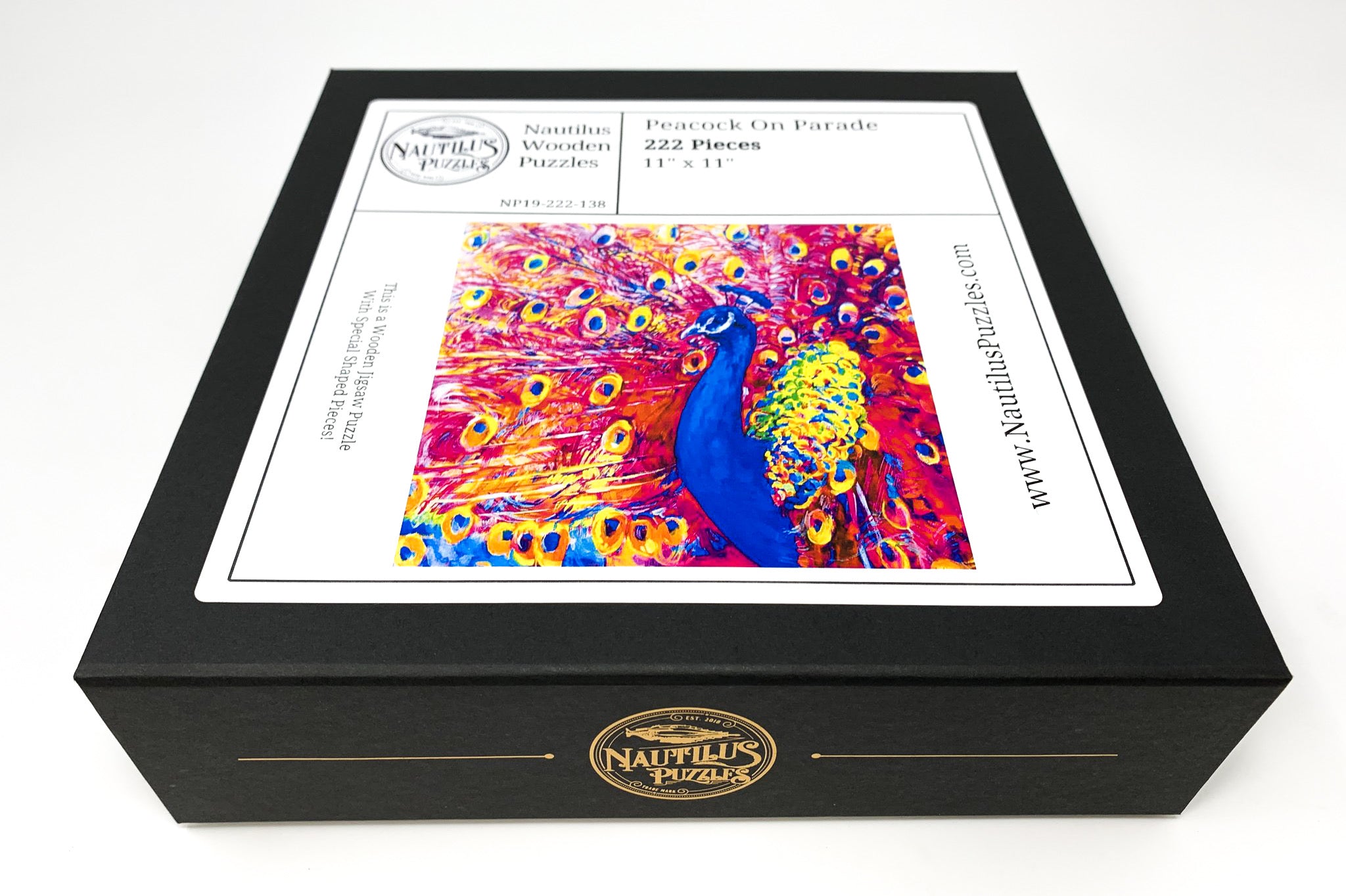 Peacock on Parade - 222 Piece Wooden Jigsaw Puzzle - Nautilus Puzzles - Wooden Jigsaw Puzzles For Adults