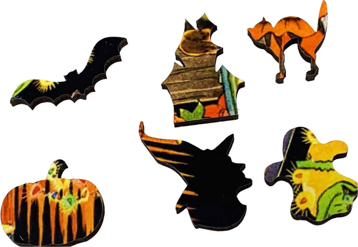 Halloween Apple Dunking (50 Pieces) Mini Halloween Wooden Jigsaw Puzzle - Nautilus Puzzles - Wooden Jigsaw Puzzles For Adults