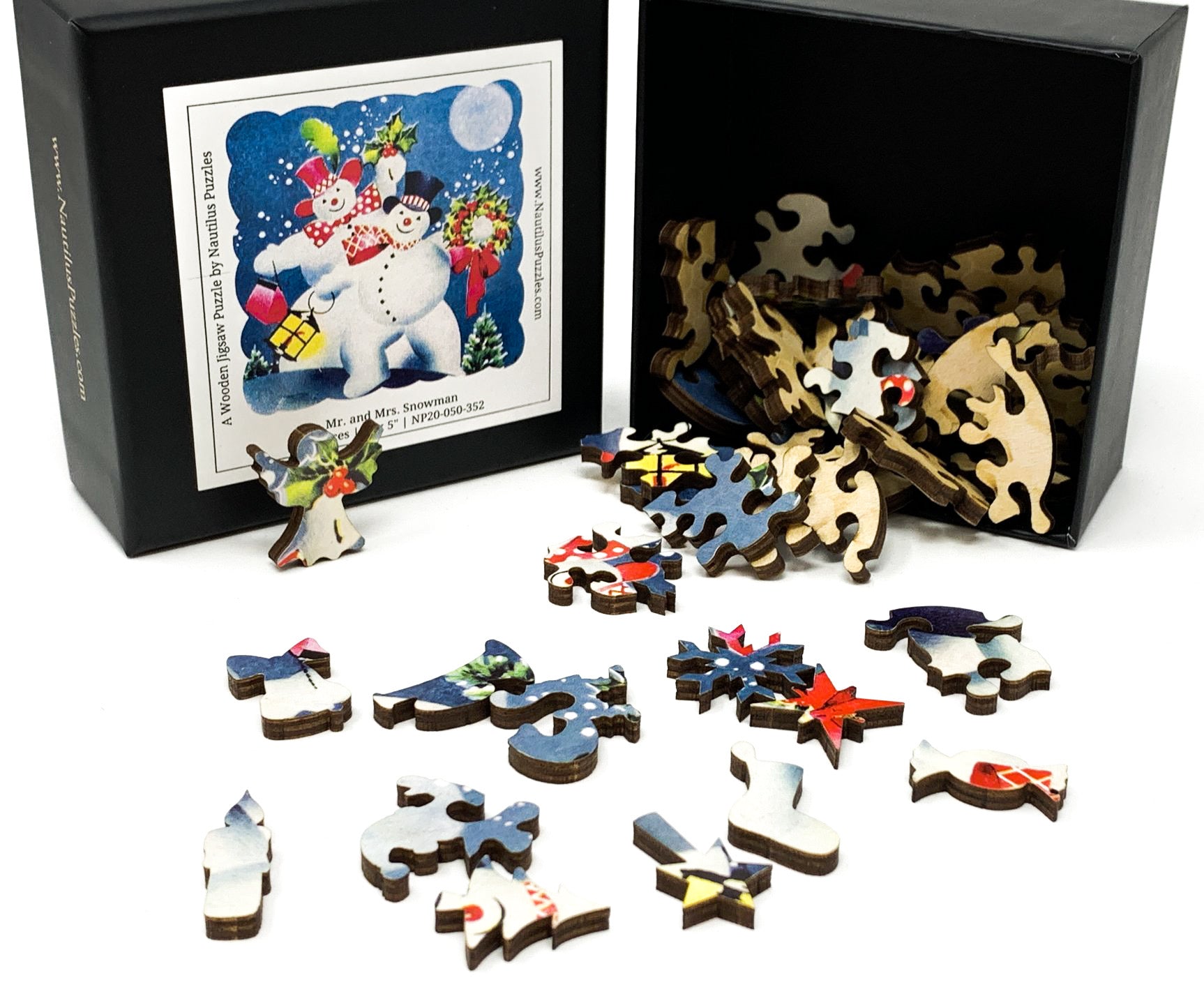 Mr. & Mrs. Snowman (50 Piece Mini Christmas Wooden Jigsaw Puzzle) - Nautilus Puzzles - Wooden Jigsaw Puzzles For Adults