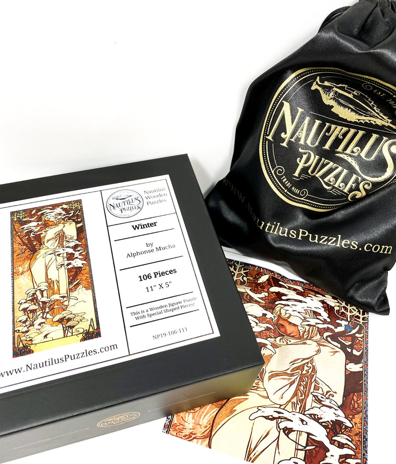Winter by Alphonse Mucha (106 Piece Wooden Jigsaw Puzzle) - Nautilus Puzzles - Wooden Jigsaw Puzzles For Adults