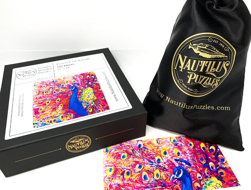 Peacock on Parade - 222 Piece Wooden Jigsaw Puzzle - Nautilus Puzzles - Wooden Jigsaw Puzzles For Adults