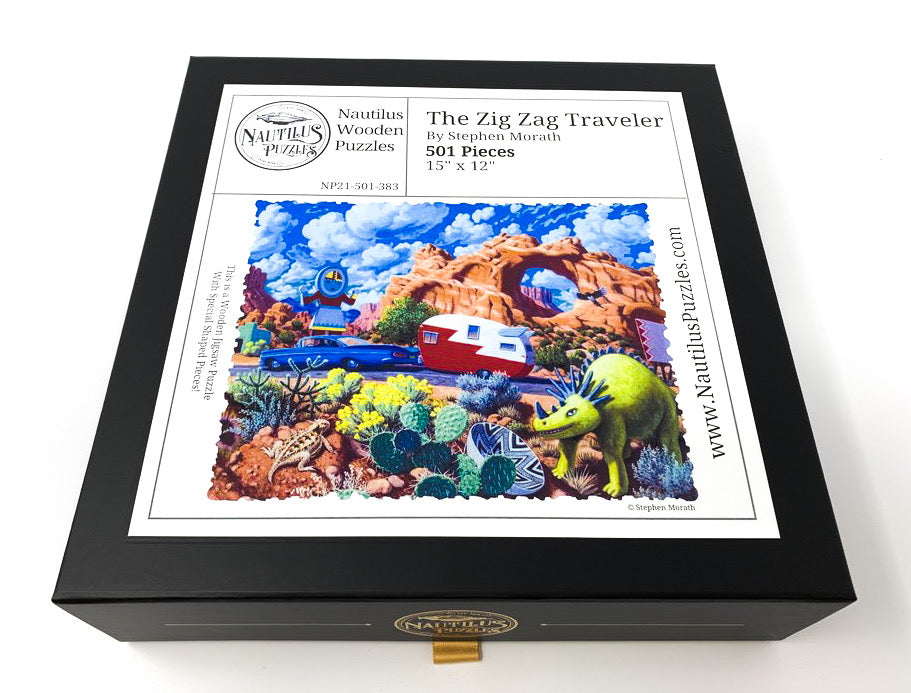 The Zig Zag Traveler (501 Piece Wooden Jigsaw Puzzle) - Nautilus Puzzles - Wooden Jigsaw Puzzles For Adults