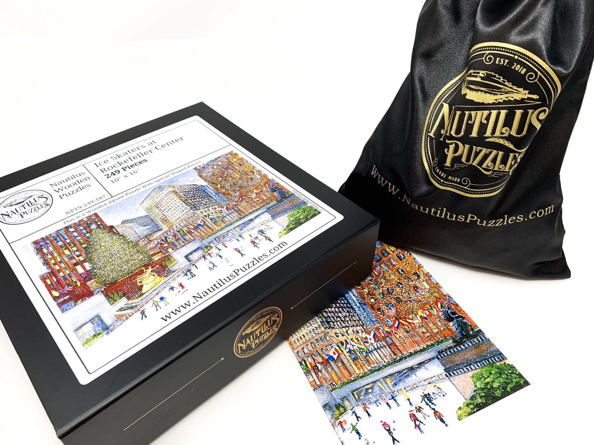 Ice Skaters at Rockefeller Center (249 Piece Wooden Christmas Puzzle) - Nautilus Puzzles - Wooden Jigsaw Puzzles For Adults