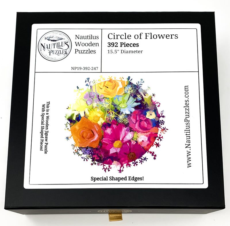 Circle of Flowers (392 Piece Shaped Flower Wooden Jigsaw Puzzle) - Nautilus Puzzles - Wooden Jigsaw Puzzles For Adults
