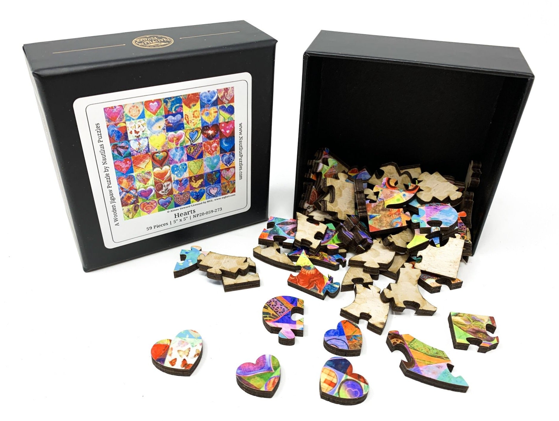 Hearts (59 Piece Mini Wooden Jigsaw Puzzle) - Nautilus Puzzles - Wooden Jigsaw Puzzles For Adults