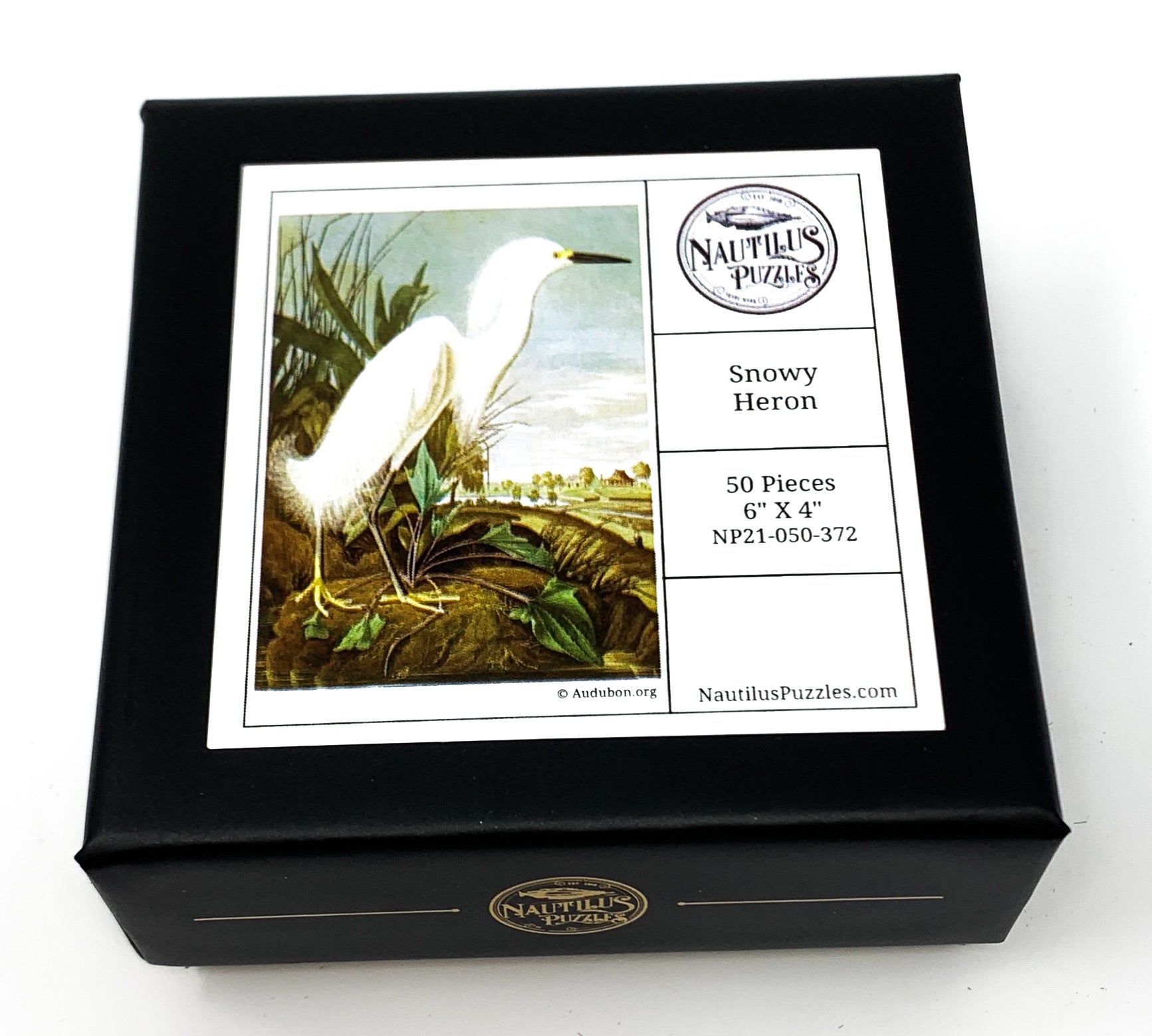Snowy Heron (50 Pieces) Mini Wooden Puzzle - Nautilus Puzzles - Wooden Jigsaw Puzzles For Adults