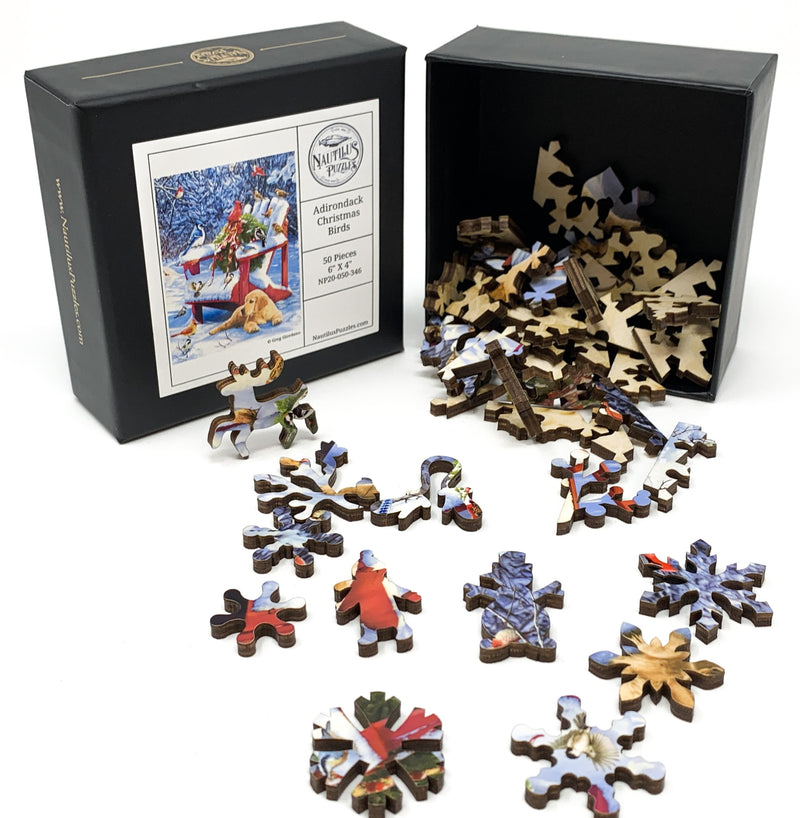 Adirondack Christmas Birds (50 Piece Mini Christmas Wooden Puzzle ) - Nautilus Puzzles - Wooden Jigsaw Puzzles For Adults