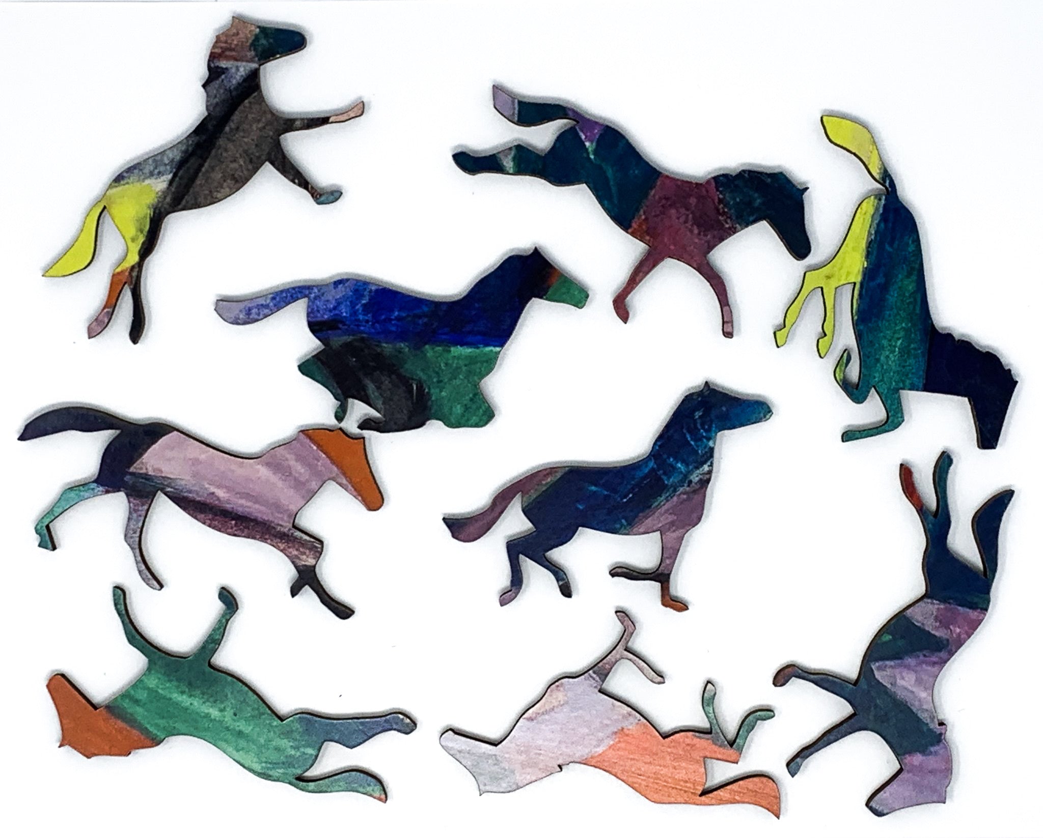 Three Horses, 1912 by Franz Marc (327 Piece Shaped Wooden Jigsaw Puzzle) - Nautilus Puzzles - Wooden Jigsaw Puzzles For Adults