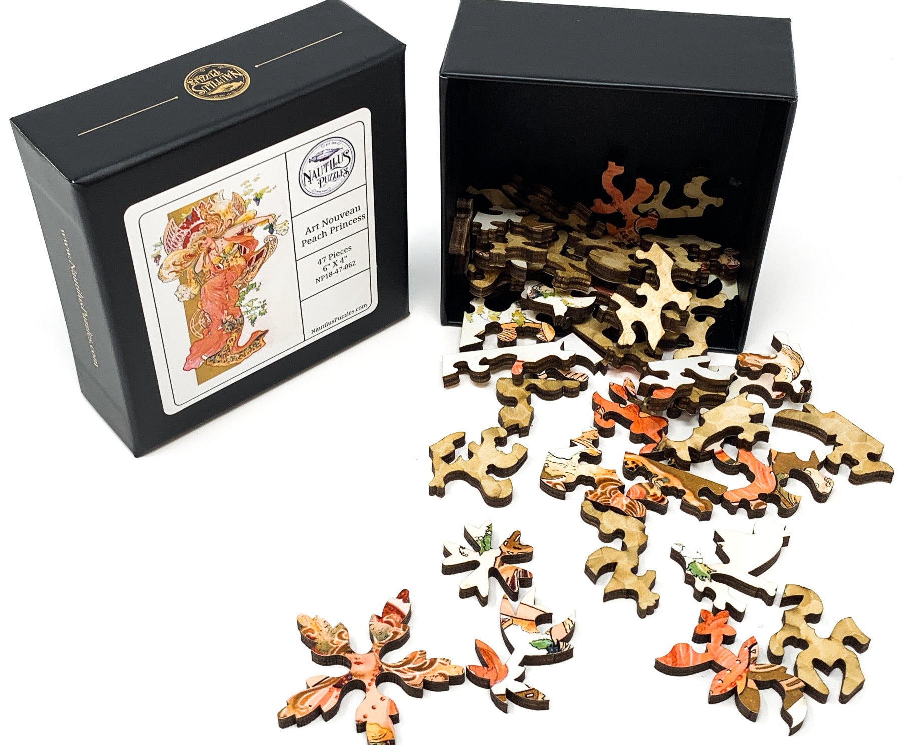 Art Nouveau Peach Princess (47 Piece Wooden Jigsaw Puzzle) - Nautilus Puzzles - Wooden Jigsaw Puzzles For Adults