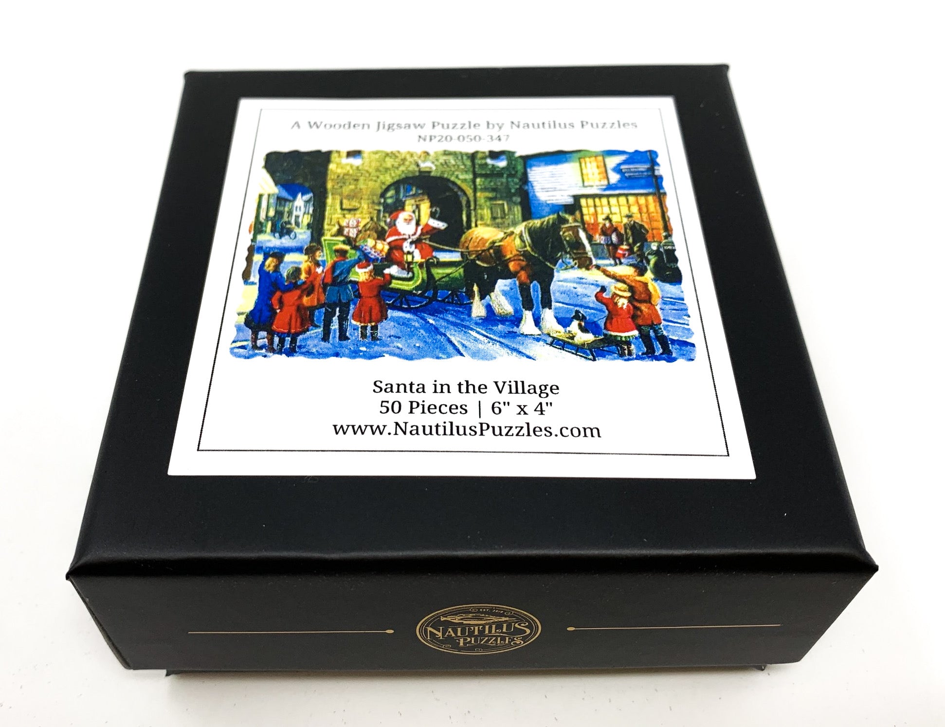 Santa In the Village (50 Piece Mini Christmas Wooden Jigsaw Puzzle) - Nautilus Puzzles - Wooden Jigsaw Puzzles For Adults