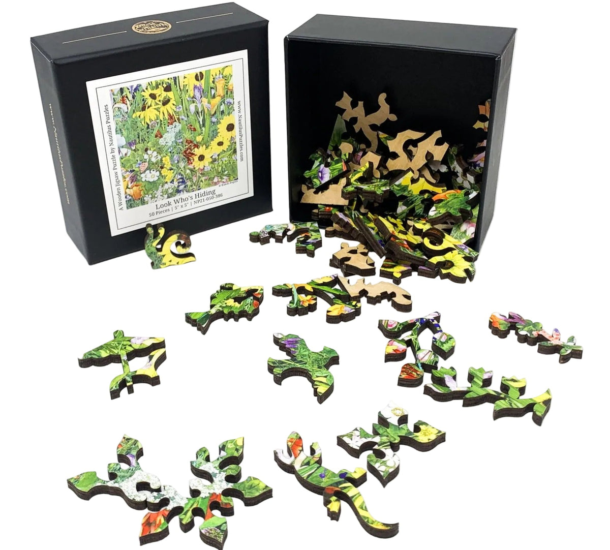Look Who's Hiding (50 Piece Mini Wooden Jigsaw Puzzle) - Nautilus Puzzles - Wooden Jigsaw Puzzles For Adults