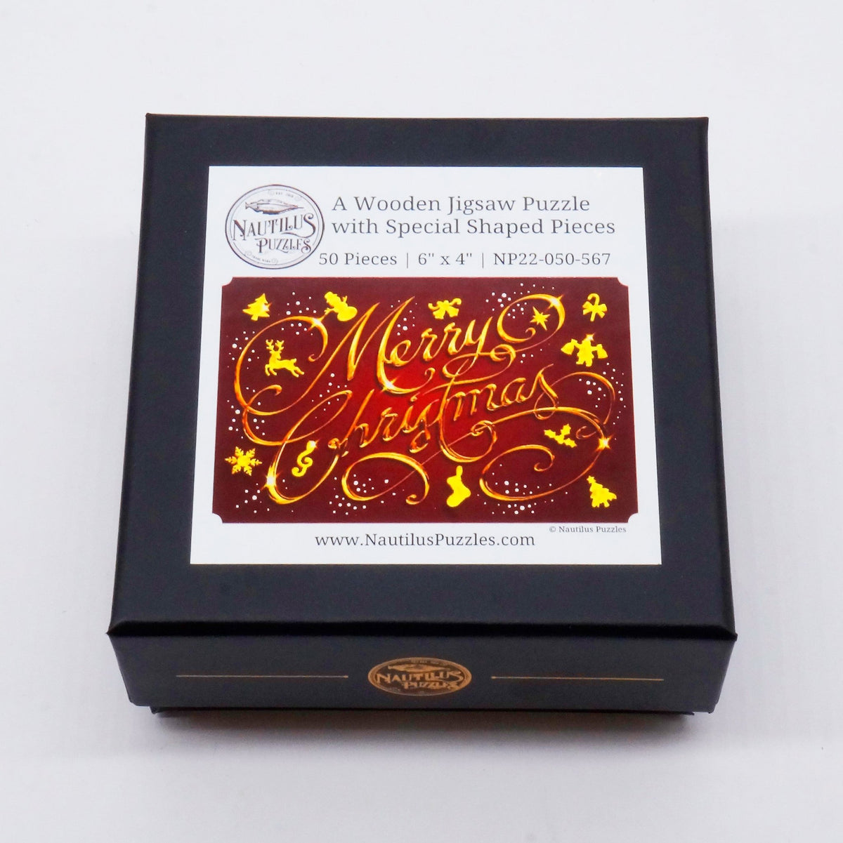 Merry Christmas (50 Piece Mini Wooden Jigsaw Puzzle) - Nautilus Puzzles - Wooden Jigsaw Puzzles For Adults