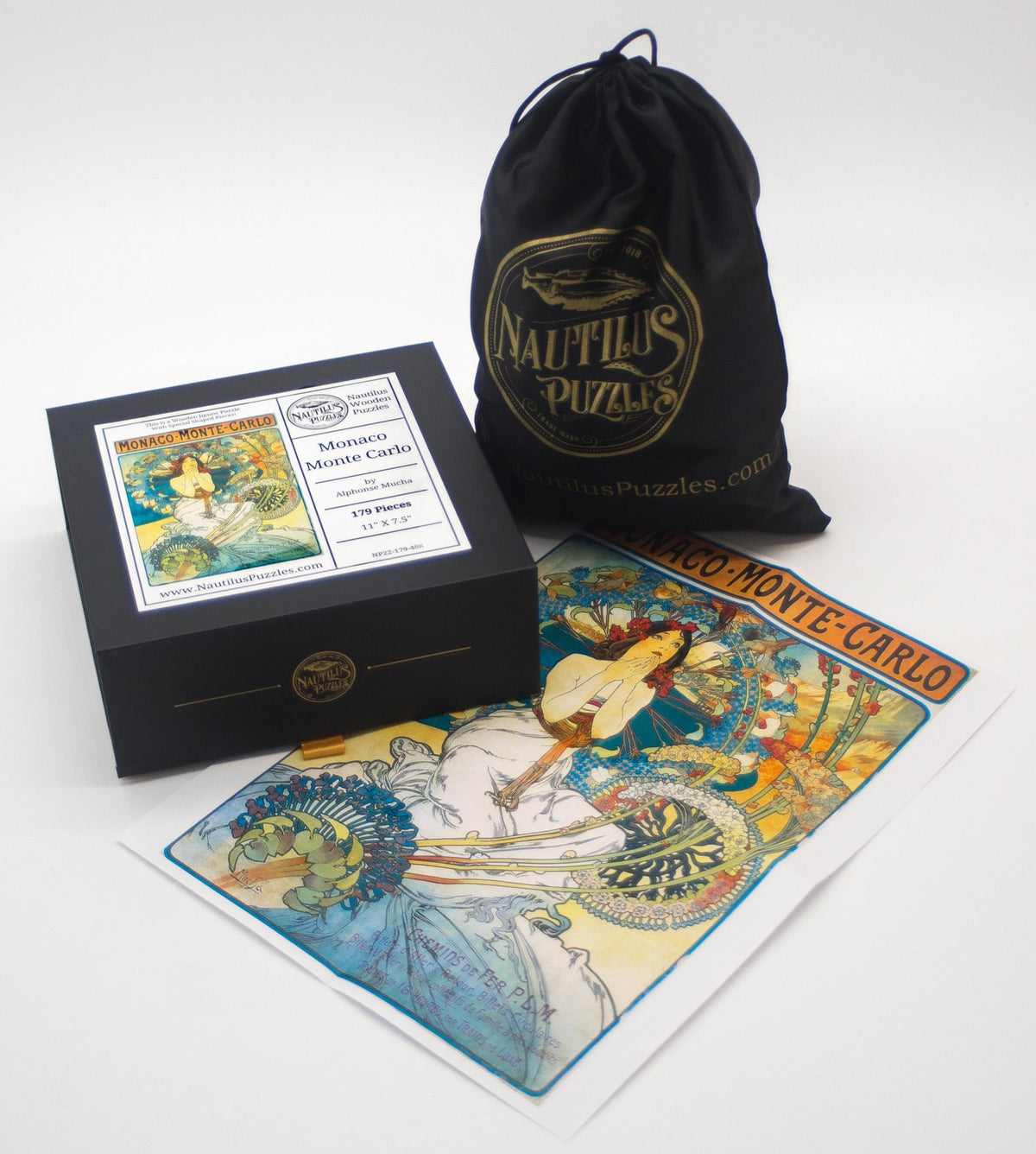 Monaco-Monte Carlo by Alphonse Mucha (179 Piece Wooden Jigsaw Puzzle) - Nautilus Puzzles - Wooden Jigsaw Puzzles For Adults