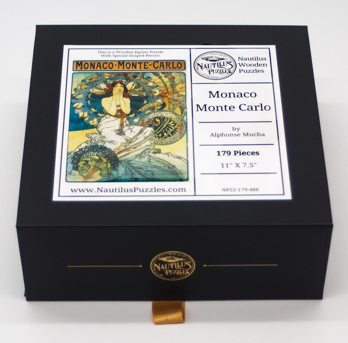 Monaco-Monte Carlo by Alphonse Mucha (179 Piece Wooden Jigsaw Puzzle) - Nautilus Puzzles - Wooden Jigsaw Puzzles For Adults