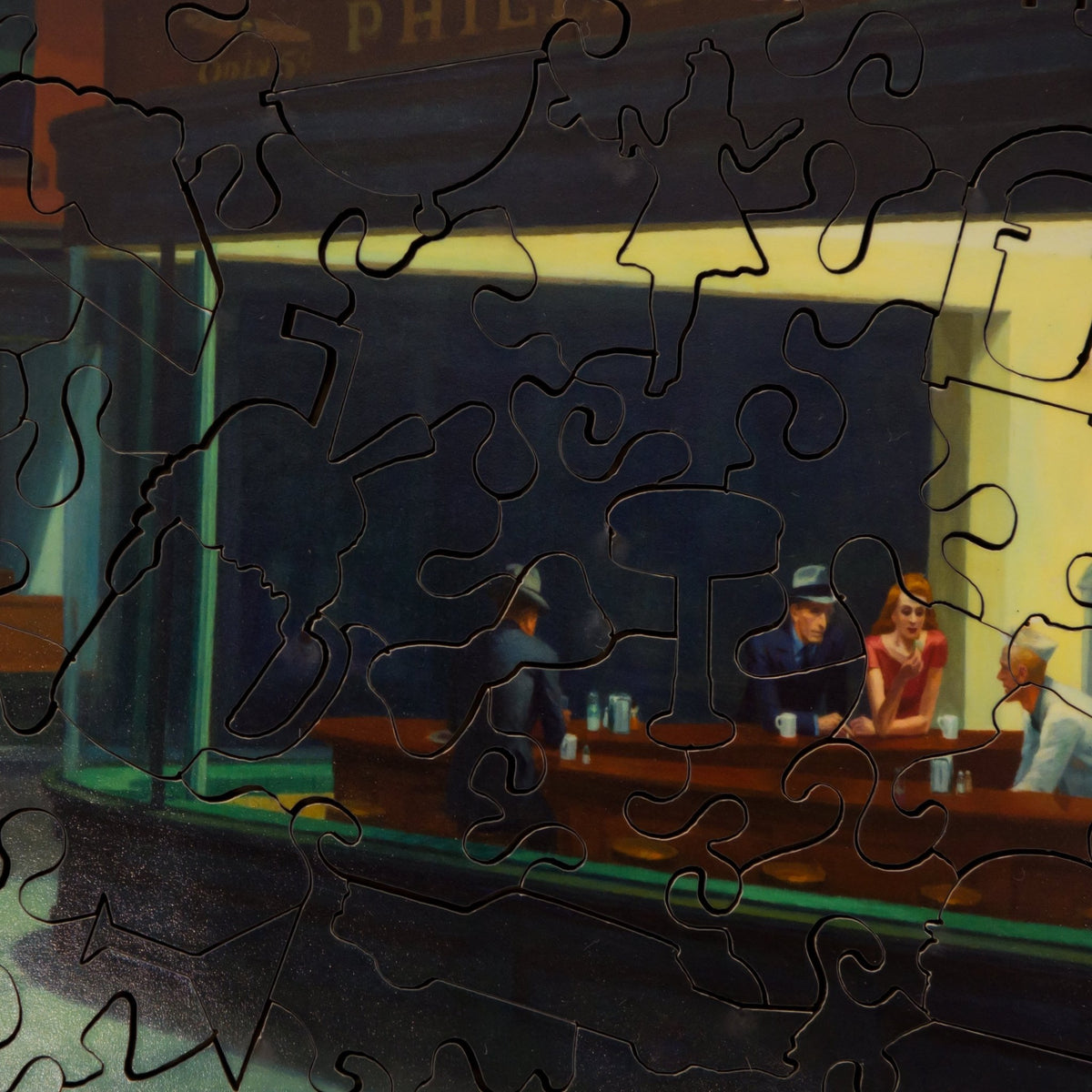 Nighthawks by Edward Hopper (57 Pieces) Mini Wooden Jigsaw Puzzle - Nautilus Puzzles - Wooden Jigsaw Puzzles For Adults