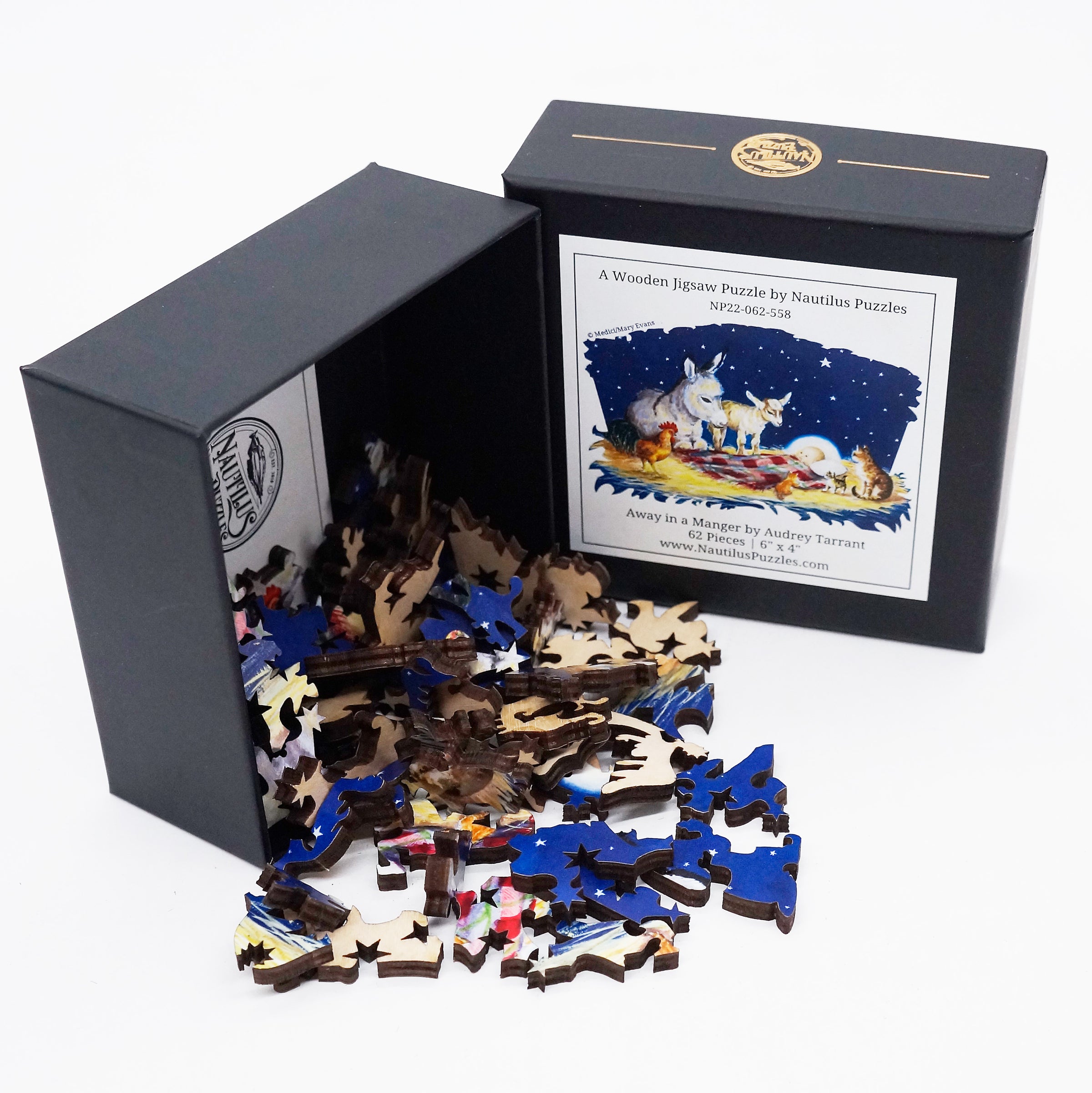 Away in a Manger (62 Pieces) MINI Wooden Christmas Jigsaw Puzzle - Nautilus Puzzles - Wooden Jigsaw Puzzles For Adults