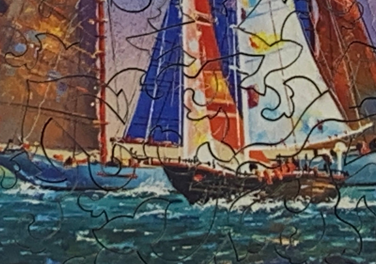 Sails on the Open Sea (53 Piece Mini Wooden Jigsaw Puzzle) - Nautilus Puzzles - Wooden Jigsaw Puzzles For Adults