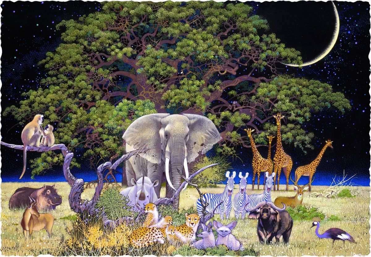 Savanna Moon by Hiroo Isono (527 Piece Wooden Jigsaw Puzzle) - Nautilus Puzzles - Wooden Jigsaw Puzzles For Adults