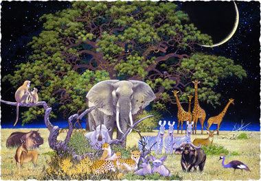 Savanna Moon by Hiroo Isono (527 Piece Wooden Jigsaw Puzzle) - Nautilus Puzzles - Wooden Jigsaw Puzzles For Adults