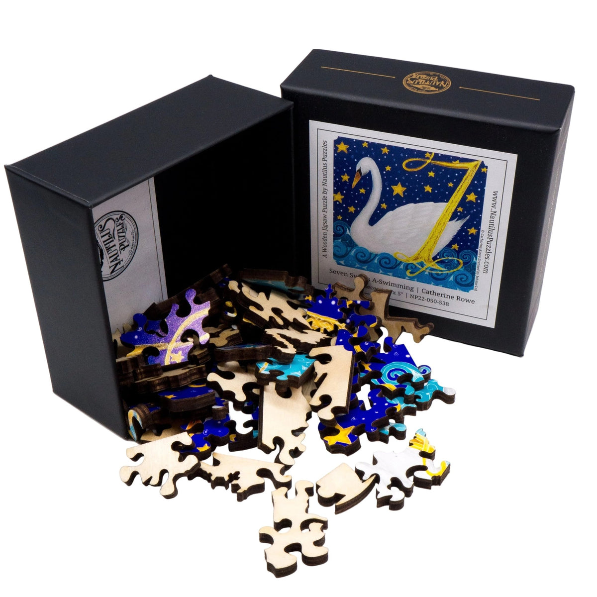 Seven Swans A Swimming (50 Piece Mini Wooden Jigsaw Puzzle) - Nautilus Puzzles - Wooden Jigsaw Puzzles For Adults