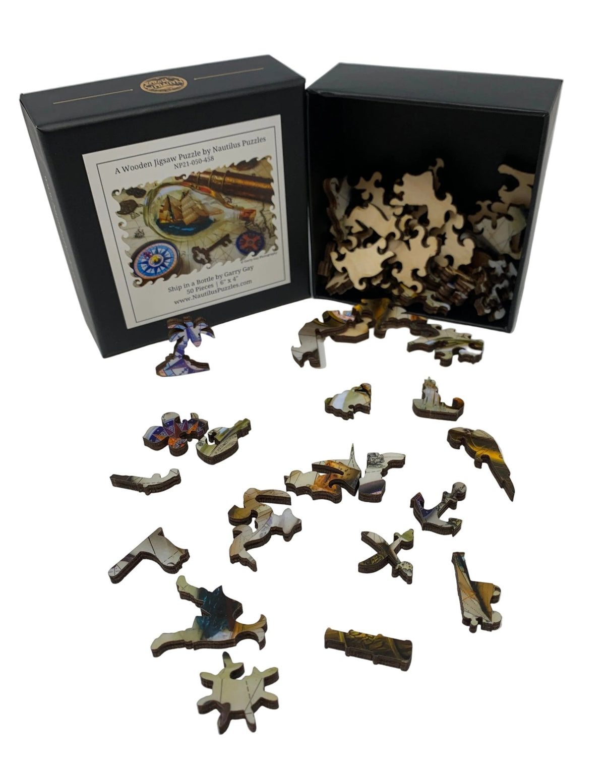 Ship in a Bottle (50 Piece Mini Wooden Jigsaw Puzzle) - Nautilus Puzzles - Wooden Jigsaw Puzzles For Adults