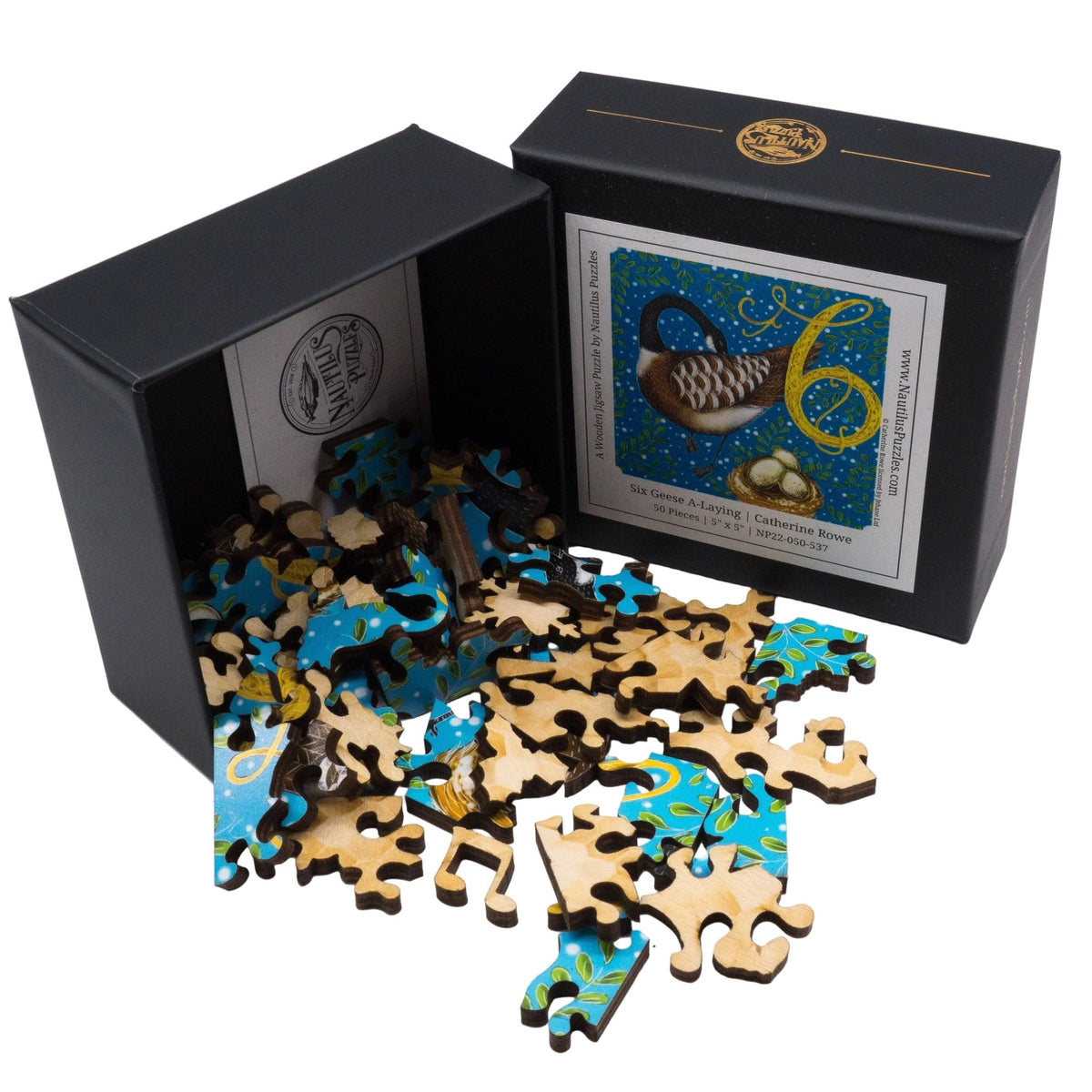 Six Geese A-Laying (50 Piece Mini Wooden Jigsaw Puzzle) - Nautilus Puzzles - Wooden Jigsaw Puzzles For Adults