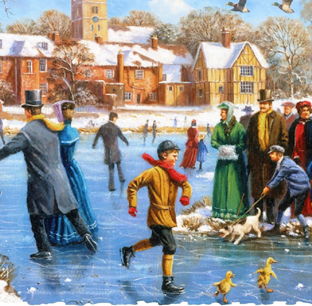 Skating at the Manor House (604 Piece Wooden Christmas Jigsaw Puzzle) - Nautilus Puzzles - Wooden Jigsaw Puzzles For Adults
