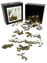 Snowy Heron (50 Pieces) Mini Wooden Puzzle - Nautilus Puzzles - Wooden Jigsaw Puzzles For Adults