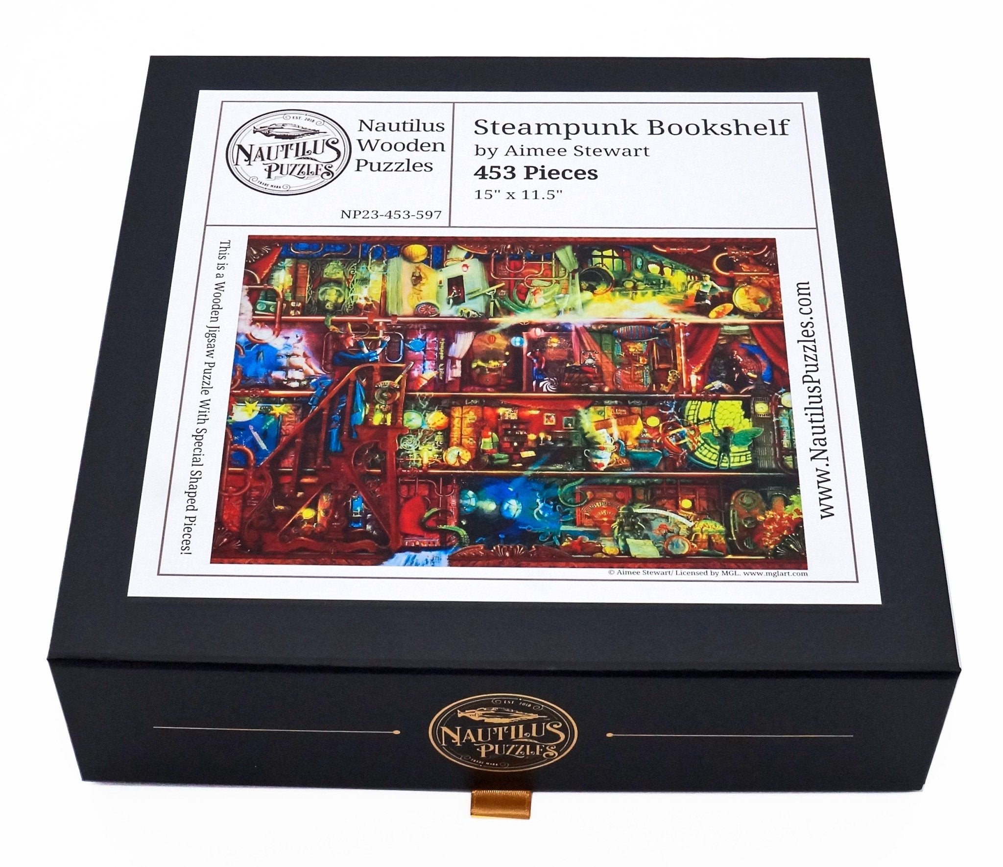 Steampunk Bookshelf (453 Piece Wooden Jigsaw Puzzle) - Nautilus Puzzles - Wooden Jigsaw Puzzles For Adults