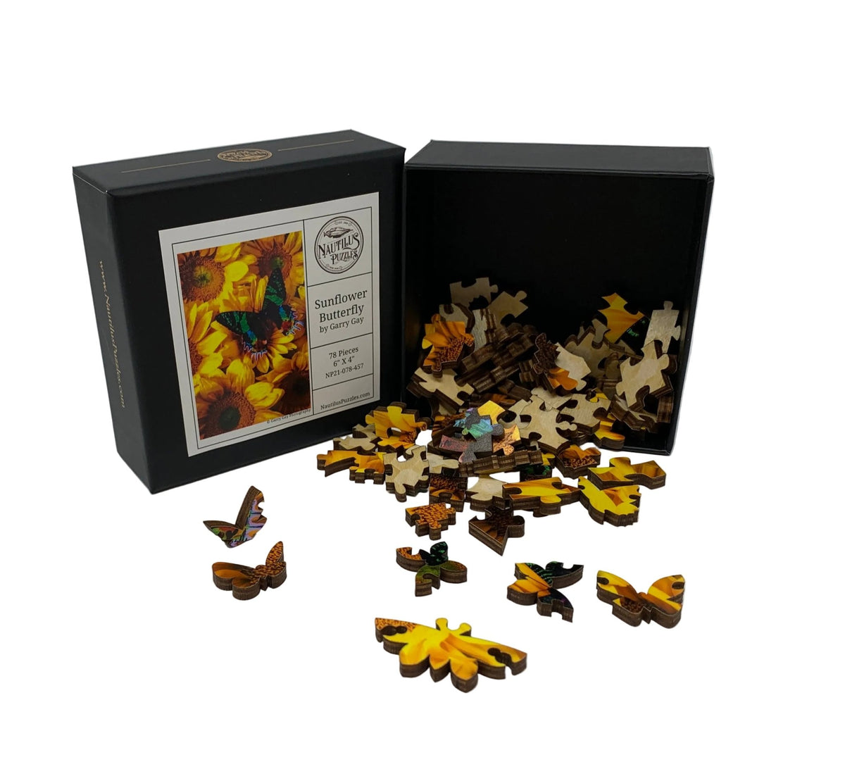 Sunflower Butterfly (78 Pieces) Mini Wooden Butterfly Puzzle - Nautilus Puzzles - Wooden Jigsaw Puzzles For Adults