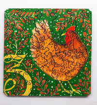 Three French Hens (50 Piece Mini Wooden Jigsaw Puzzle) - Nautilus Puzzles - Wooden Jigsaw Puzzles For Adults