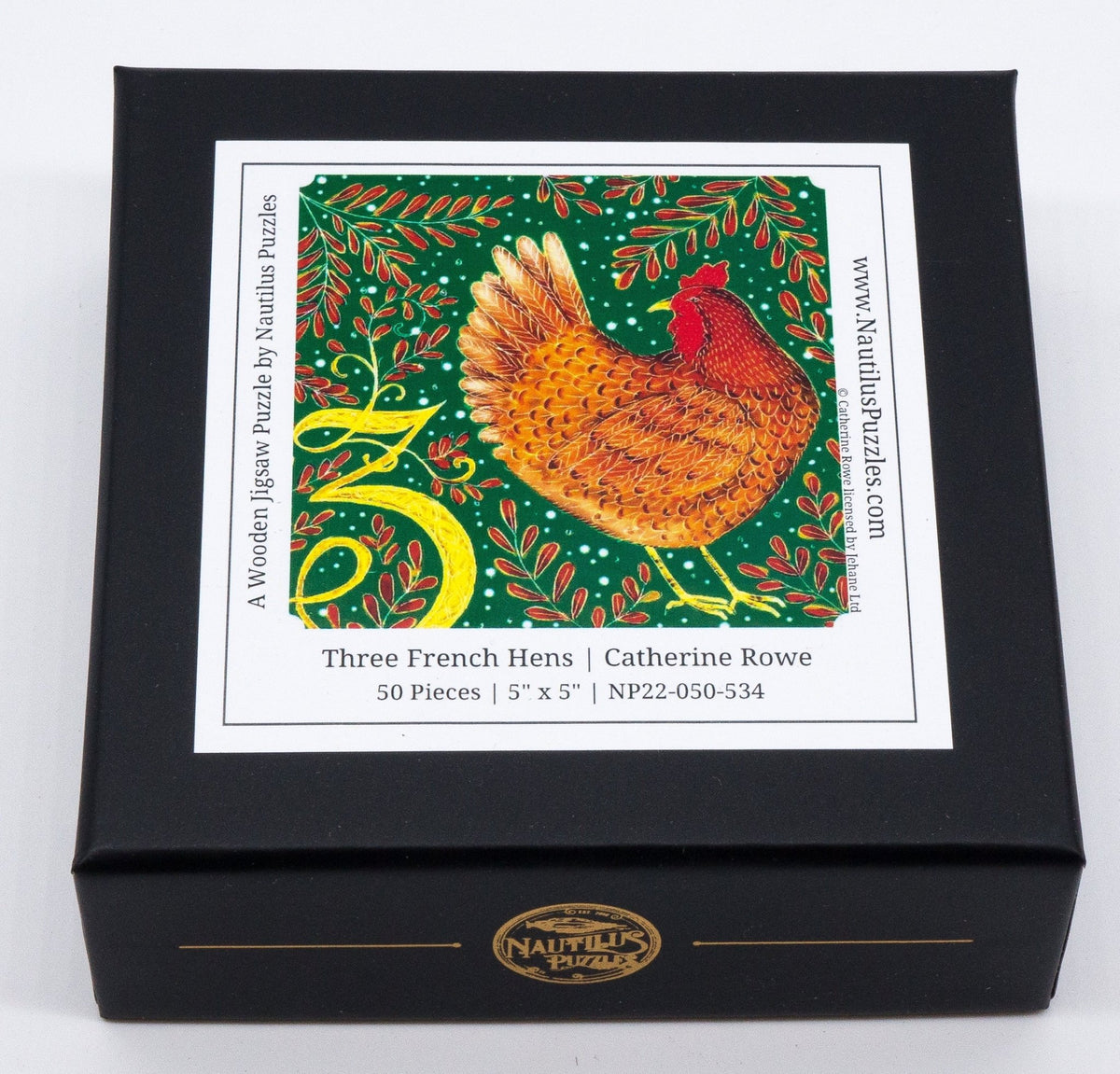 Three French Hens (50 Piece Mini Wooden Jigsaw Puzzle) - Nautilus Puzzles - Wooden Jigsaw Puzzles For Adults