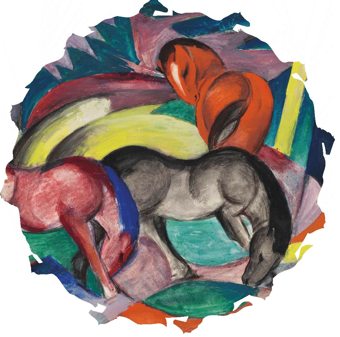 Three Horses, 1912 by Franz Marc (327 Piece Shaped Wooden Jigsaw Puzzle) - Nautilus Puzzles - Wooden Jigsaw Puzzles For Adults