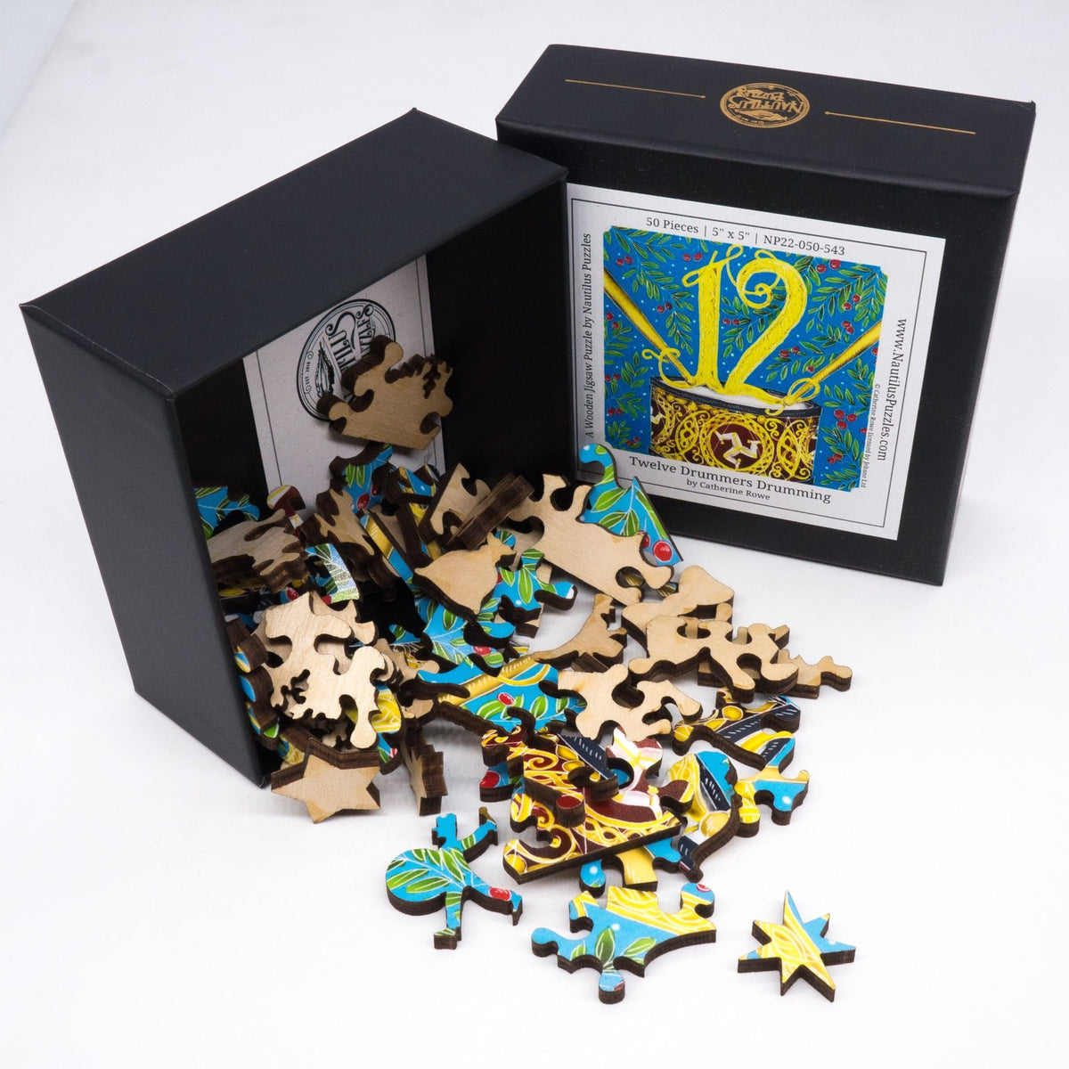 Twelve Drummers Drumming (50 Piece Mini Wooden Jigsaw Puzzle) - Nautilus Puzzles - Wooden Jigsaw Puzzles For Adults