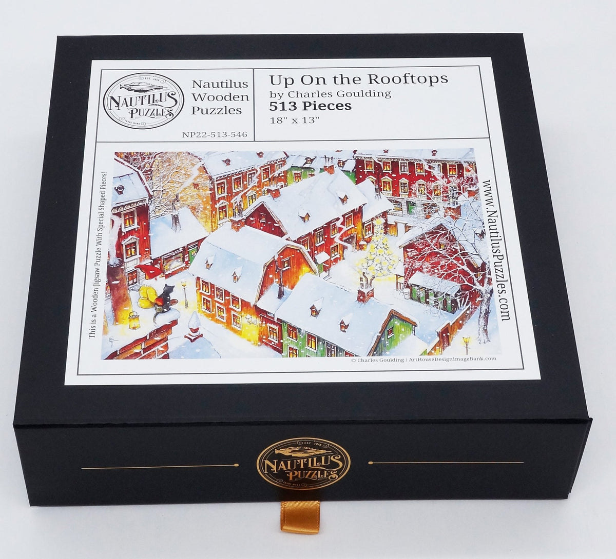 Up on the Rooftops (513 Pieces) Christmas Wooden Jigsaw Puzzle - Nautilus Puzzles - Wooden Jigsaw Puzzles For Adults