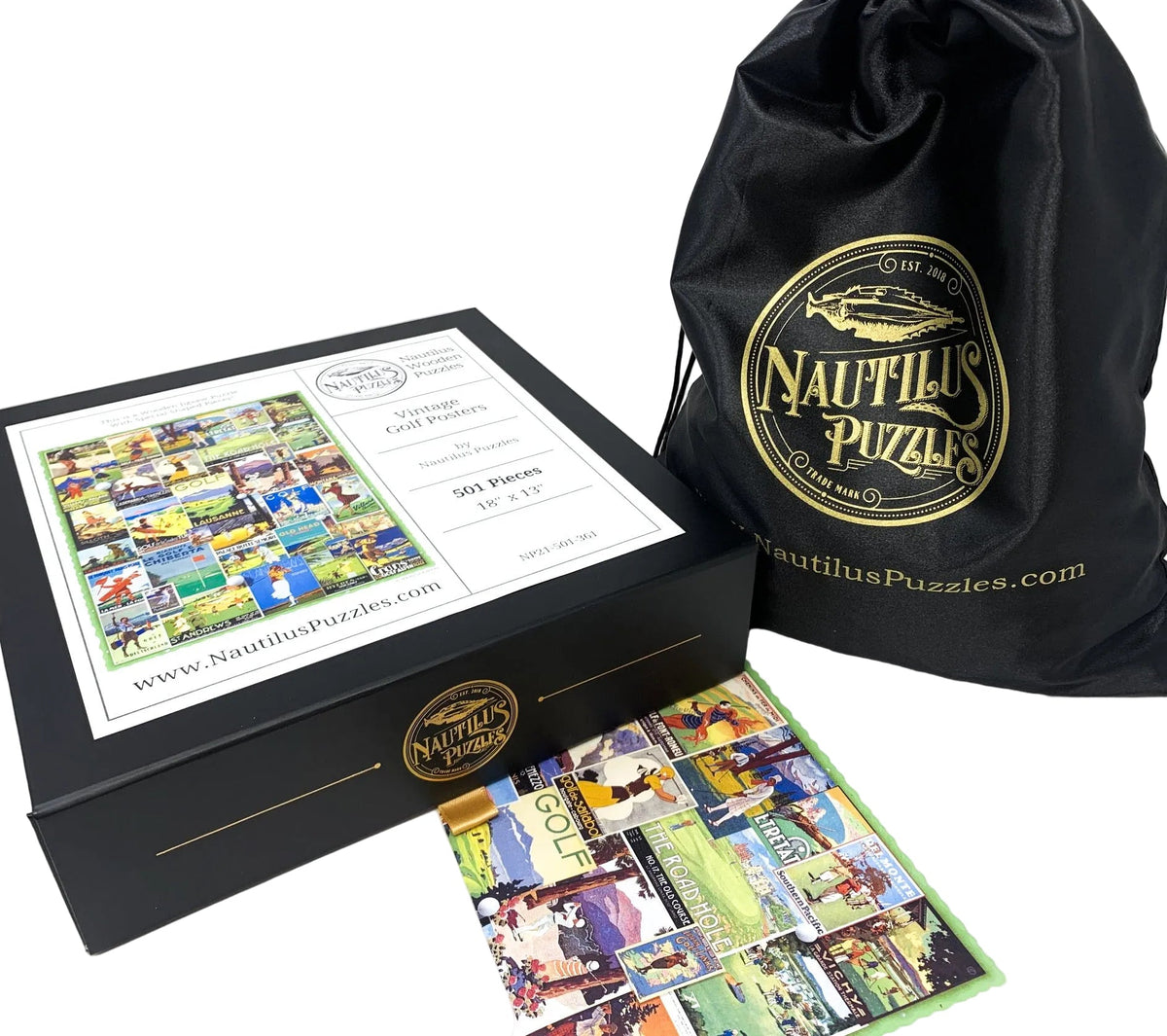 Vintage Golf Posters (501 Piece Wooden Jigsaw Puzzle) - Nautilus Puzzles - Wooden Jigsaw Puzzles For Adults